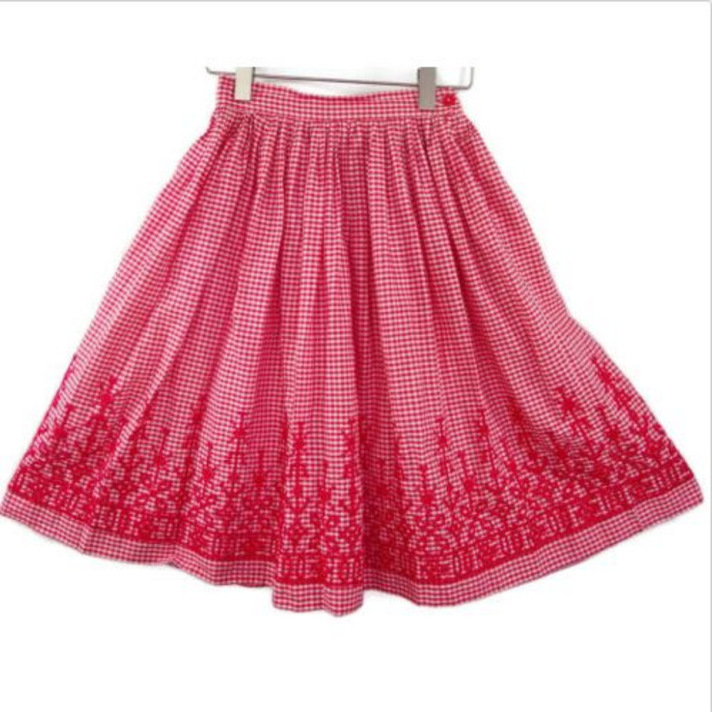 1950's DESIGNER MCM VTG || Red Gingham Skirt